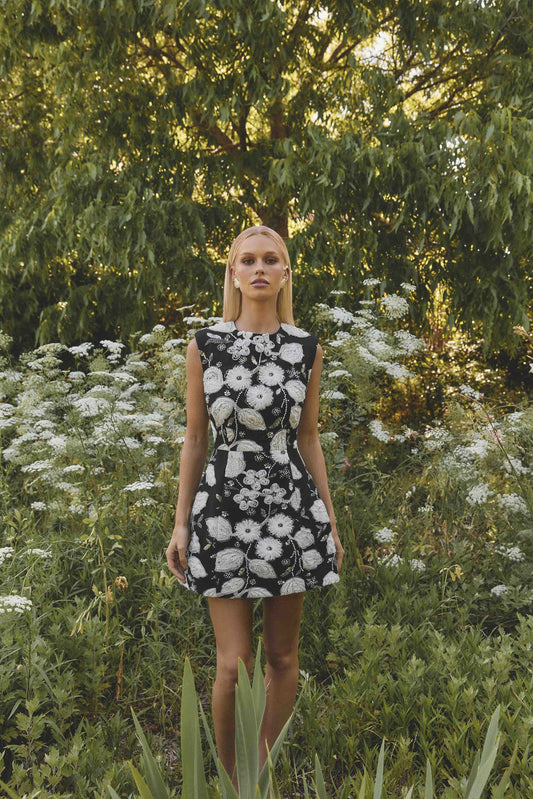 Carol Tulip Mini Dress in Black & White
